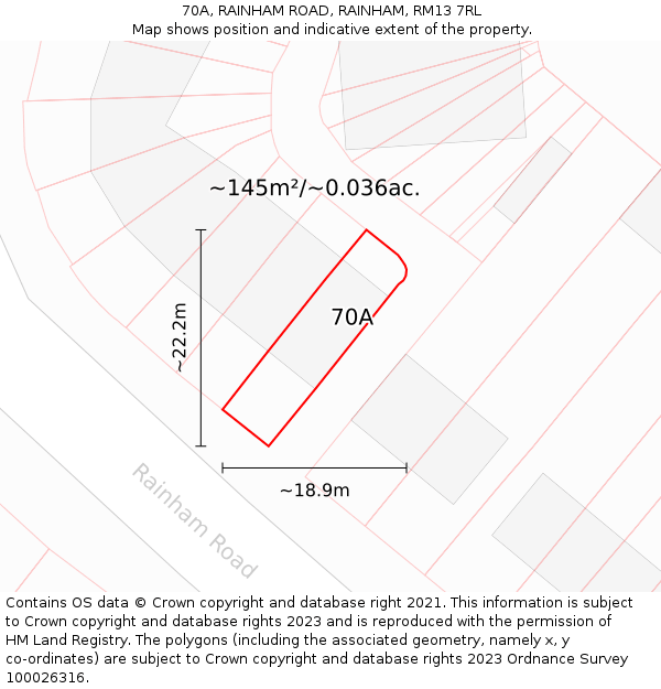 70A, RAINHAM ROAD, RAINHAM, RM13 7RL: Plot and title map