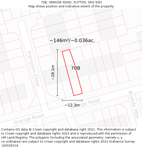 70B, GRANGE ROAD, SUTTON, SM2 6SN: Plot and title map