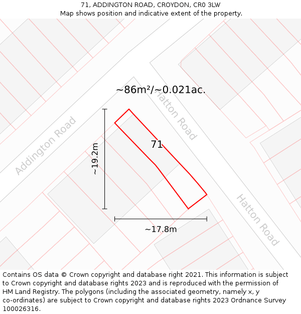 71, ADDINGTON ROAD, CROYDON, CR0 3LW: Plot and title map