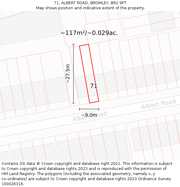 71, ALBERT ROAD, BROMLEY, BR2 9PT: Plot and title map