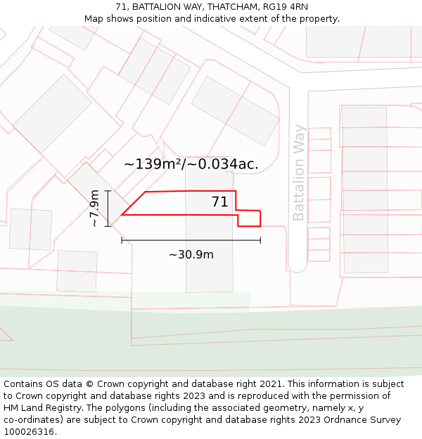 71, BATTALION WAY, THATCHAM, RG19 4RN: Plot and title map