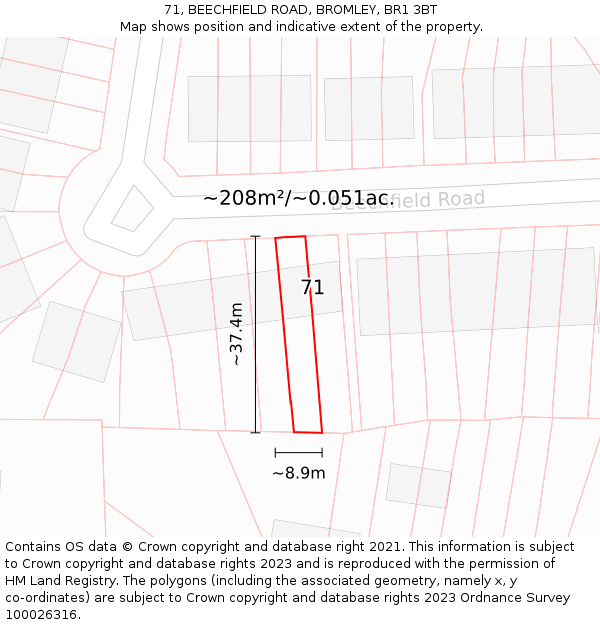 71, BEECHFIELD ROAD, BROMLEY, BR1 3BT: Plot and title map