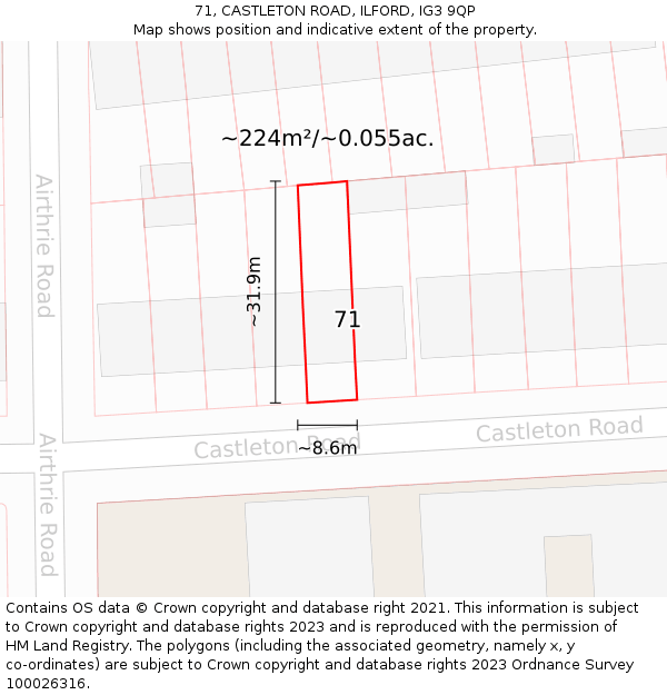 71, CASTLETON ROAD, ILFORD, IG3 9QP: Plot and title map