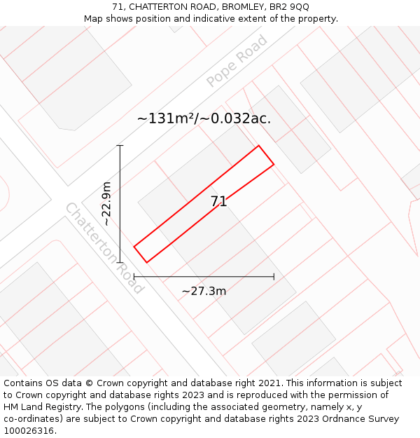 71, CHATTERTON ROAD, BROMLEY, BR2 9QQ: Plot and title map