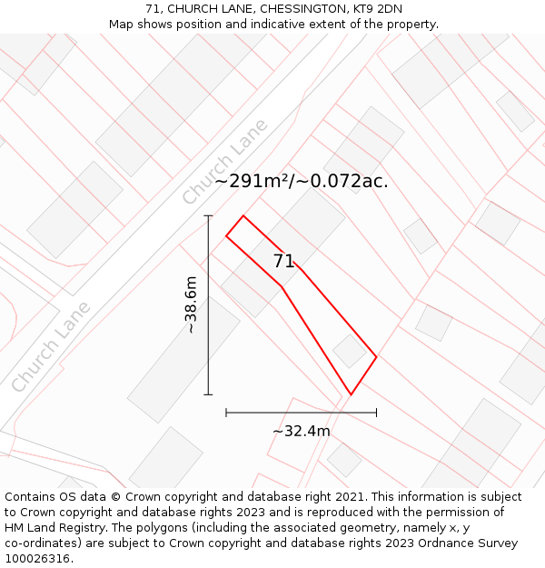 71, CHURCH LANE, CHESSINGTON, KT9 2DN: Plot and title map