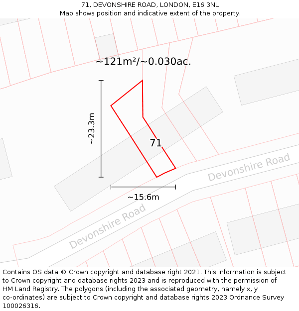 71, DEVONSHIRE ROAD, LONDON, E16 3NL: Plot and title map