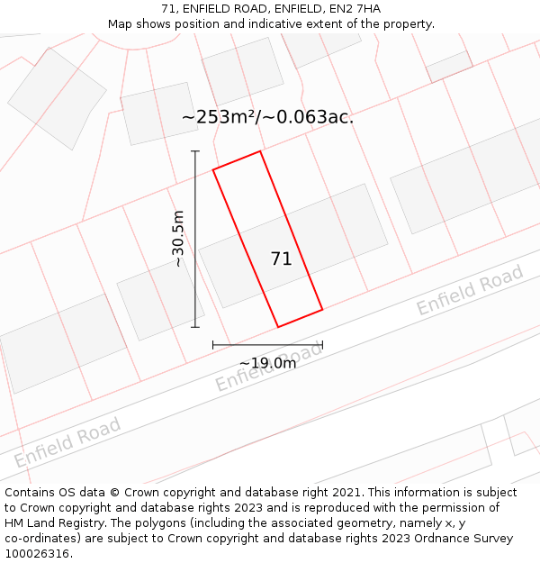 71, ENFIELD ROAD, ENFIELD, EN2 7HA: Plot and title map