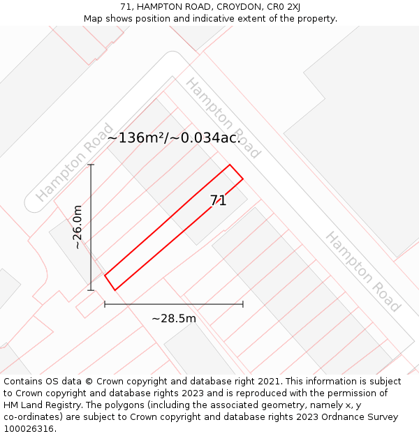 71, HAMPTON ROAD, CROYDON, CR0 2XJ: Plot and title map