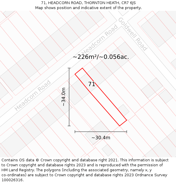 71, HEADCORN ROAD, THORNTON HEATH, CR7 6JS: Plot and title map