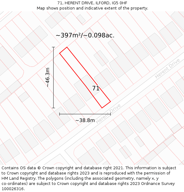 71, HERENT DRIVE, ILFORD, IG5 0HF: Plot and title map