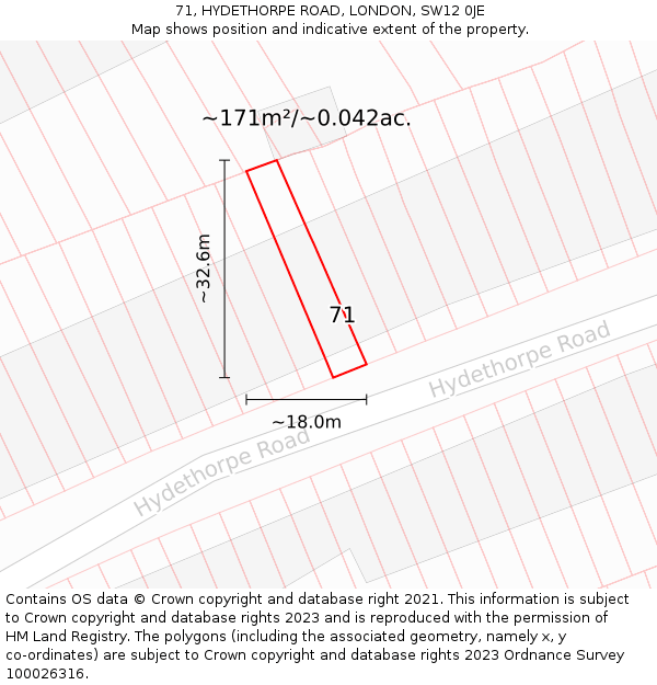 71, HYDETHORPE ROAD, LONDON, SW12 0JE: Plot and title map