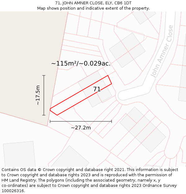 71, JOHN AMNER CLOSE, ELY, CB6 1DT: Plot and title map