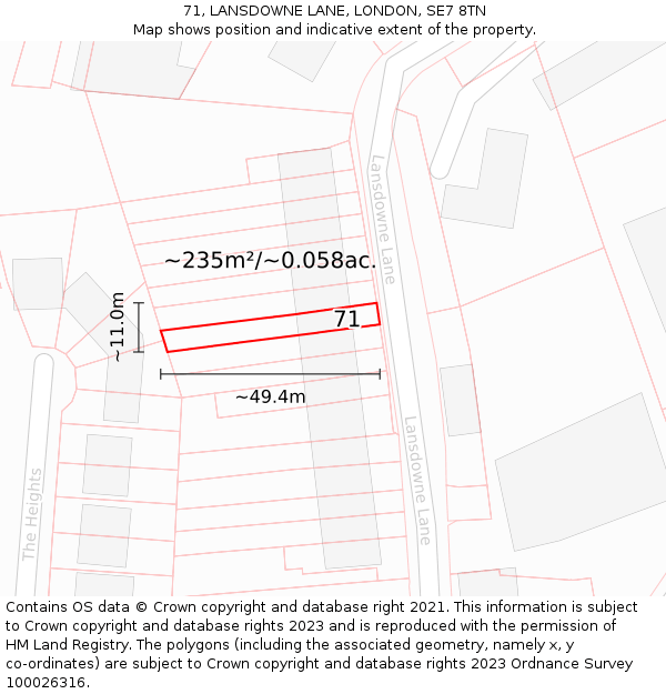 71, LANSDOWNE LANE, LONDON, SE7 8TN: Plot and title map