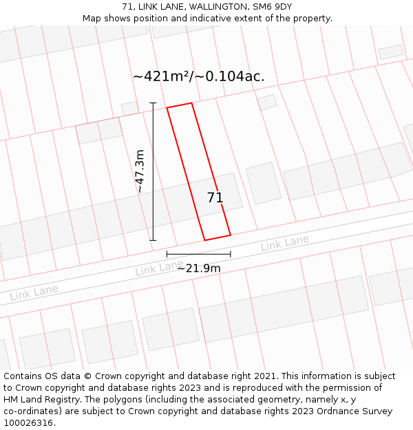 71, LINK LANE, WALLINGTON, SM6 9DY: Plot and title map