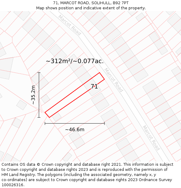 71, MARCOT ROAD, SOLIHULL, B92 7PT: Plot and title map