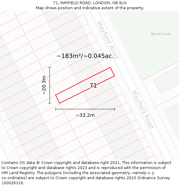 71, MAYFIELD ROAD, LONDON, N8 9LN: Plot and title map