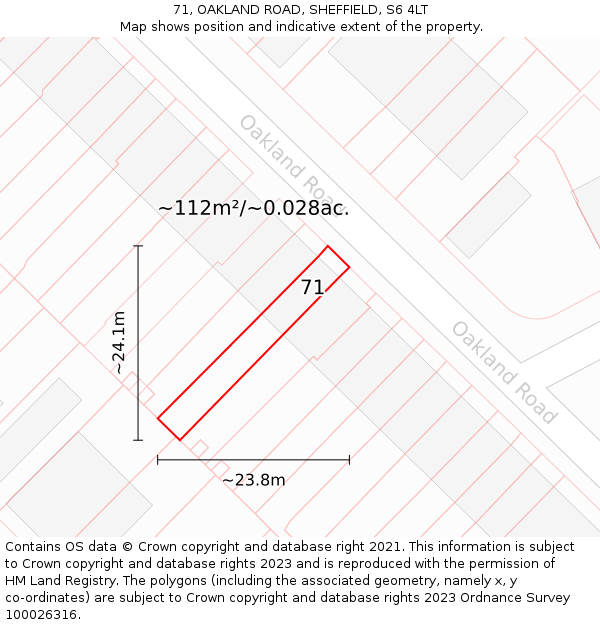 71, OAKLAND ROAD, SHEFFIELD, S6 4LT: Plot and title map