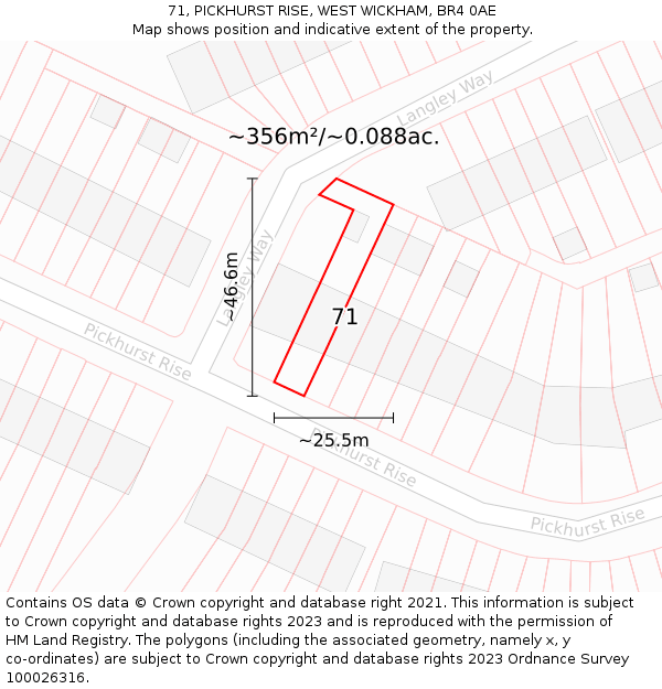 71, PICKHURST RISE, WEST WICKHAM, BR4 0AE: Plot and title map