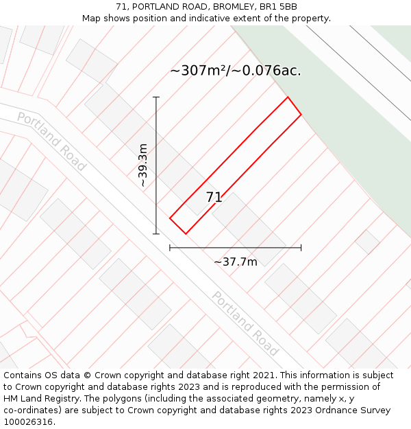 71, PORTLAND ROAD, BROMLEY, BR1 5BB: Plot and title map