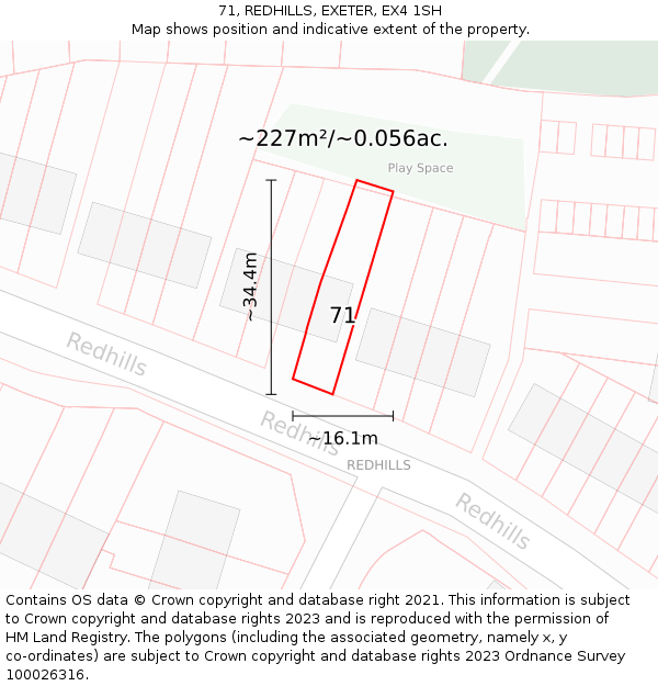 71, REDHILLS, EXETER, EX4 1SH: Plot and title map
