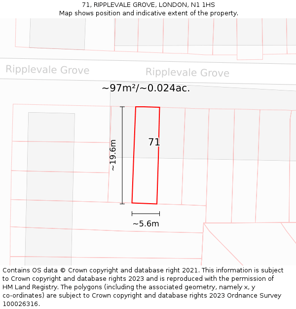 71, RIPPLEVALE GROVE, LONDON, N1 1HS: Plot and title map
