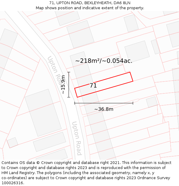 71, UPTON ROAD, BEXLEYHEATH, DA6 8LN: Plot and title map