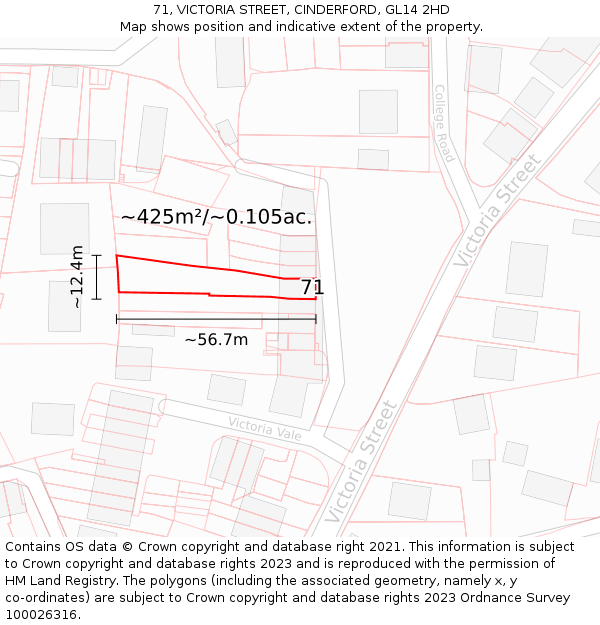 71, VICTORIA STREET, CINDERFORD, GL14 2HD: Plot and title map