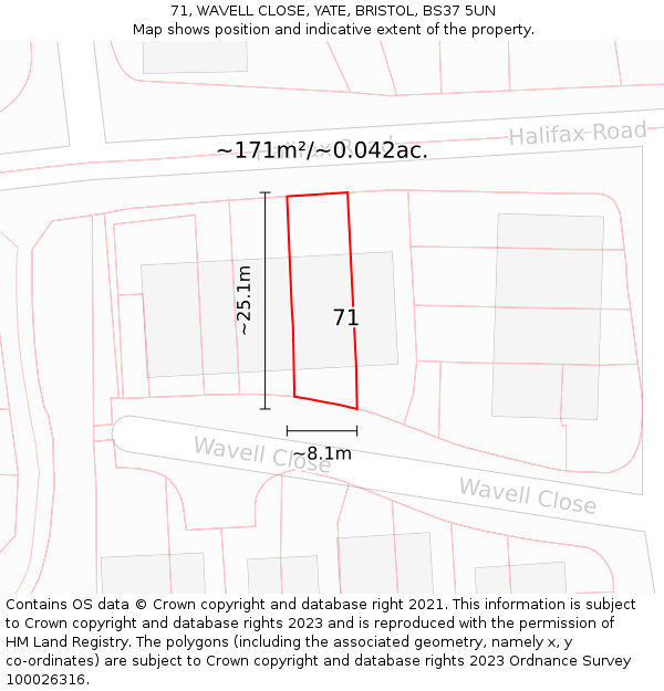 71, WAVELL CLOSE, YATE, BRISTOL, BS37 5UN: Plot and title map