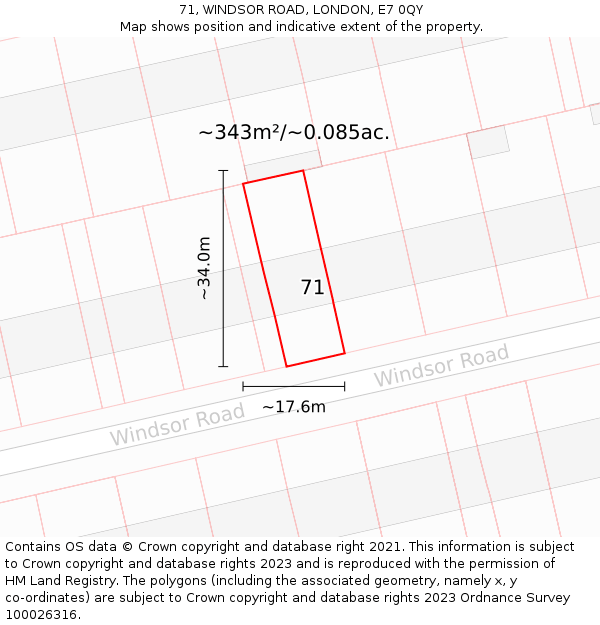 71, WINDSOR ROAD, LONDON, E7 0QY: Plot and title map