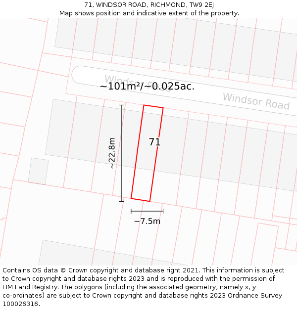 71, WINDSOR ROAD, RICHMOND, TW9 2EJ: Plot and title map