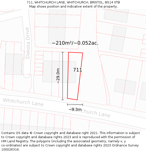 711, WHITCHURCH LANE, WHITCHURCH, BRISTOL, BS14 0TB: Plot and title map