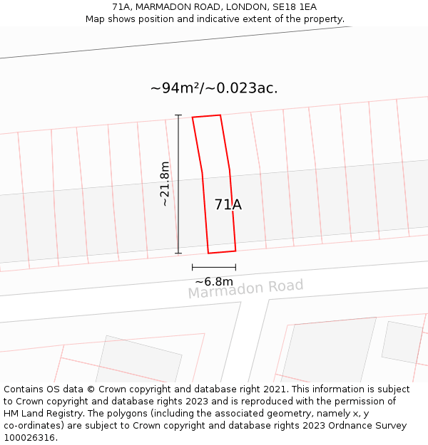71A, MARMADON ROAD, LONDON, SE18 1EA: Plot and title map