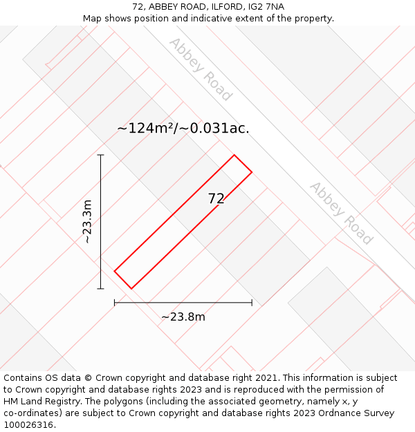 72, ABBEY ROAD, ILFORD, IG2 7NA: Plot and title map