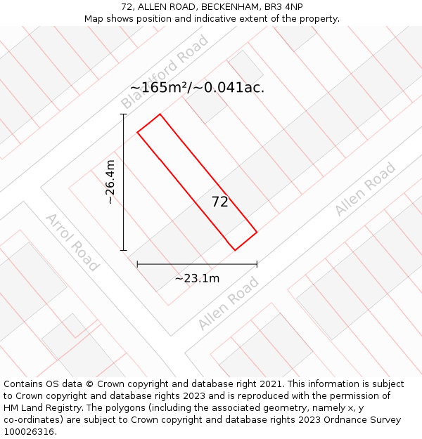72, ALLEN ROAD, BECKENHAM, BR3 4NP: Plot and title map