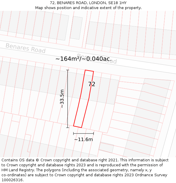 72, BENARES ROAD, LONDON, SE18 1HY: Plot and title map