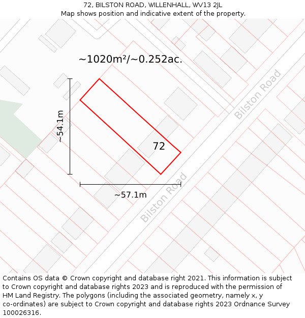 72, BILSTON ROAD, WILLENHALL, WV13 2JL: Plot and title map