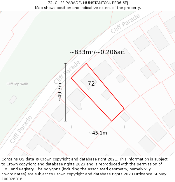 72, CLIFF PARADE, HUNSTANTON, PE36 6EJ: Plot and title map
