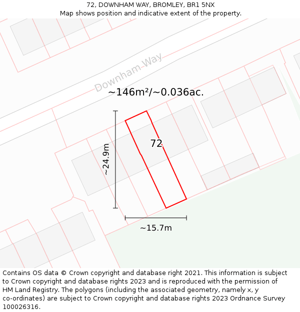 72, DOWNHAM WAY, BROMLEY, BR1 5NX: Plot and title map