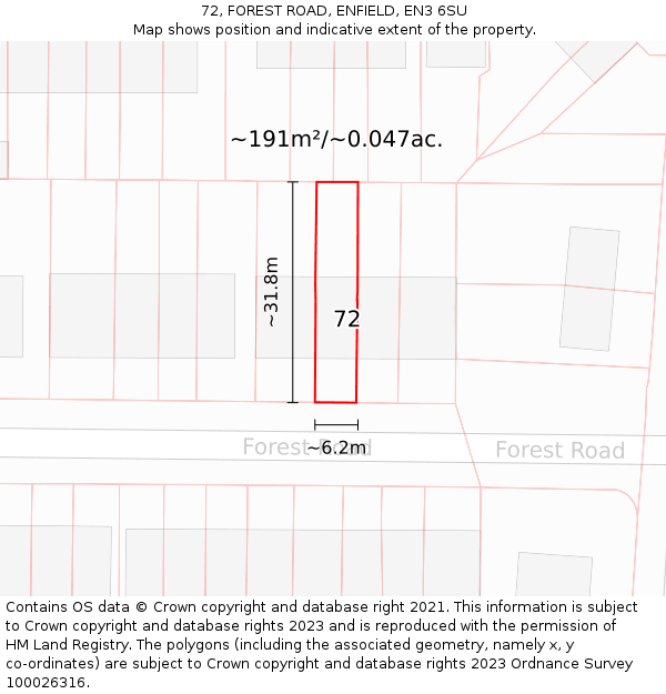 72, FOREST ROAD, ENFIELD, EN3 6SU: Plot and title map