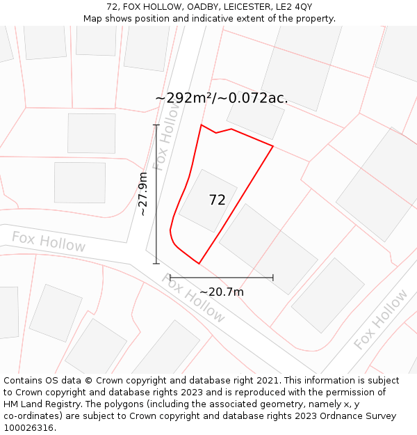 72, FOX HOLLOW, OADBY, LEICESTER, LE2 4QY: Plot and title map