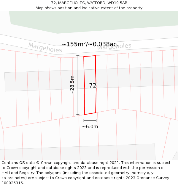 72, MARGEHOLES, WATFORD, WD19 5AR: Plot and title map