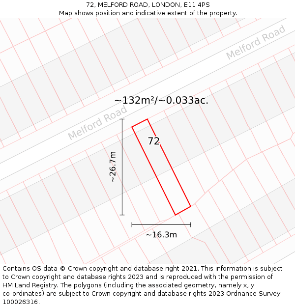 72, MELFORD ROAD, LONDON, E11 4PS: Plot and title map