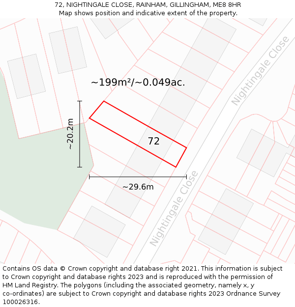 72, NIGHTINGALE CLOSE, RAINHAM, GILLINGHAM, ME8 8HR: Plot and title map