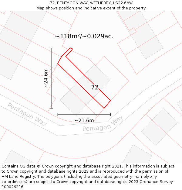 72, PENTAGON WAY, WETHERBY, LS22 6AW: Plot and title map