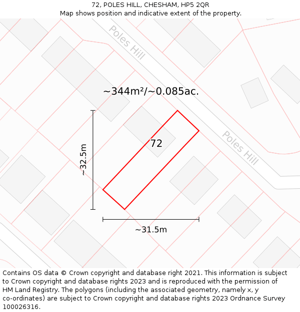 72, POLES HILL, CHESHAM, HP5 2QR: Plot and title map