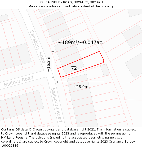 72, SALISBURY ROAD, BROMLEY, BR2 9PU: Plot and title map