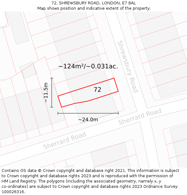 72, SHREWSBURY ROAD, LONDON, E7 8AL: Plot and title map