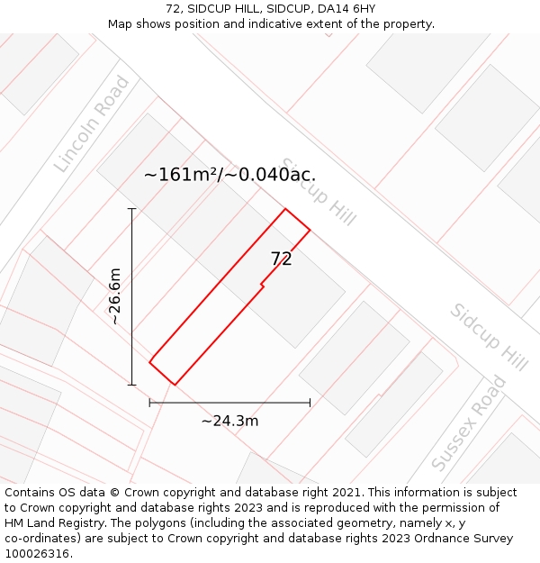 72, SIDCUP HILL, SIDCUP, DA14 6HY: Plot and title map