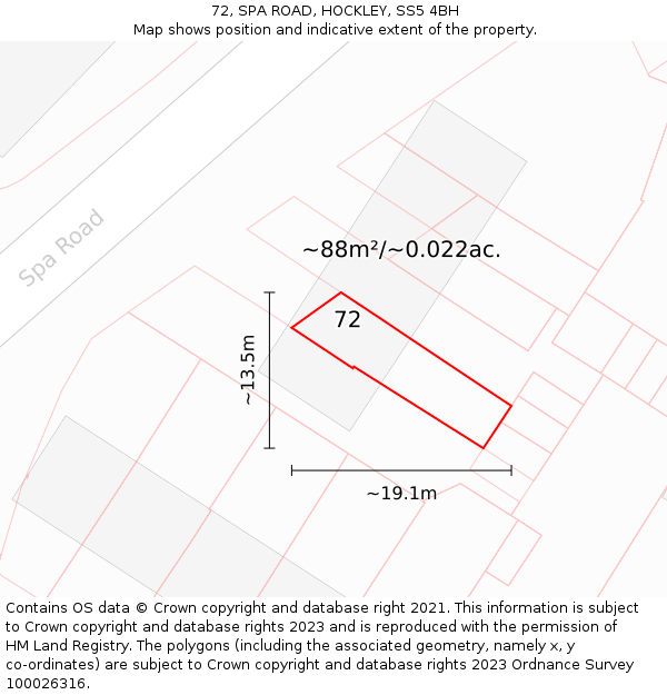 72, SPA ROAD, HOCKLEY, SS5 4BH: Plot and title map