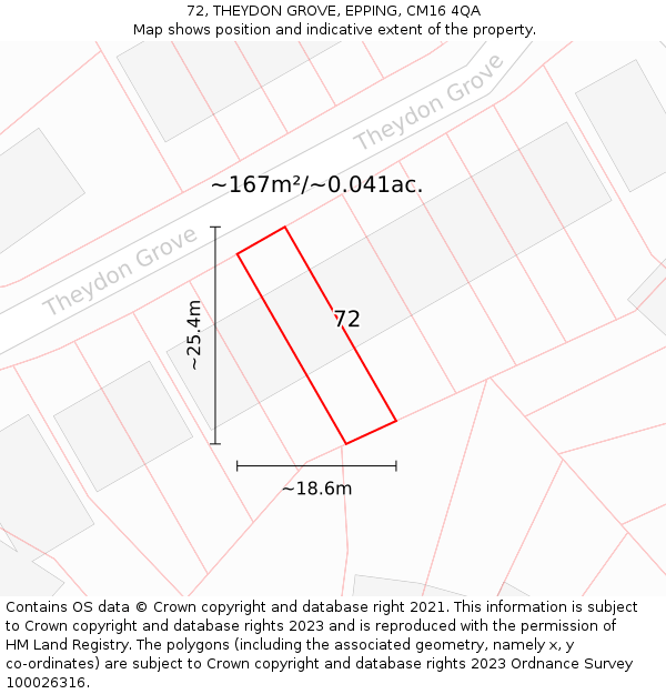 72, THEYDON GROVE, EPPING, CM16 4QA: Plot and title map